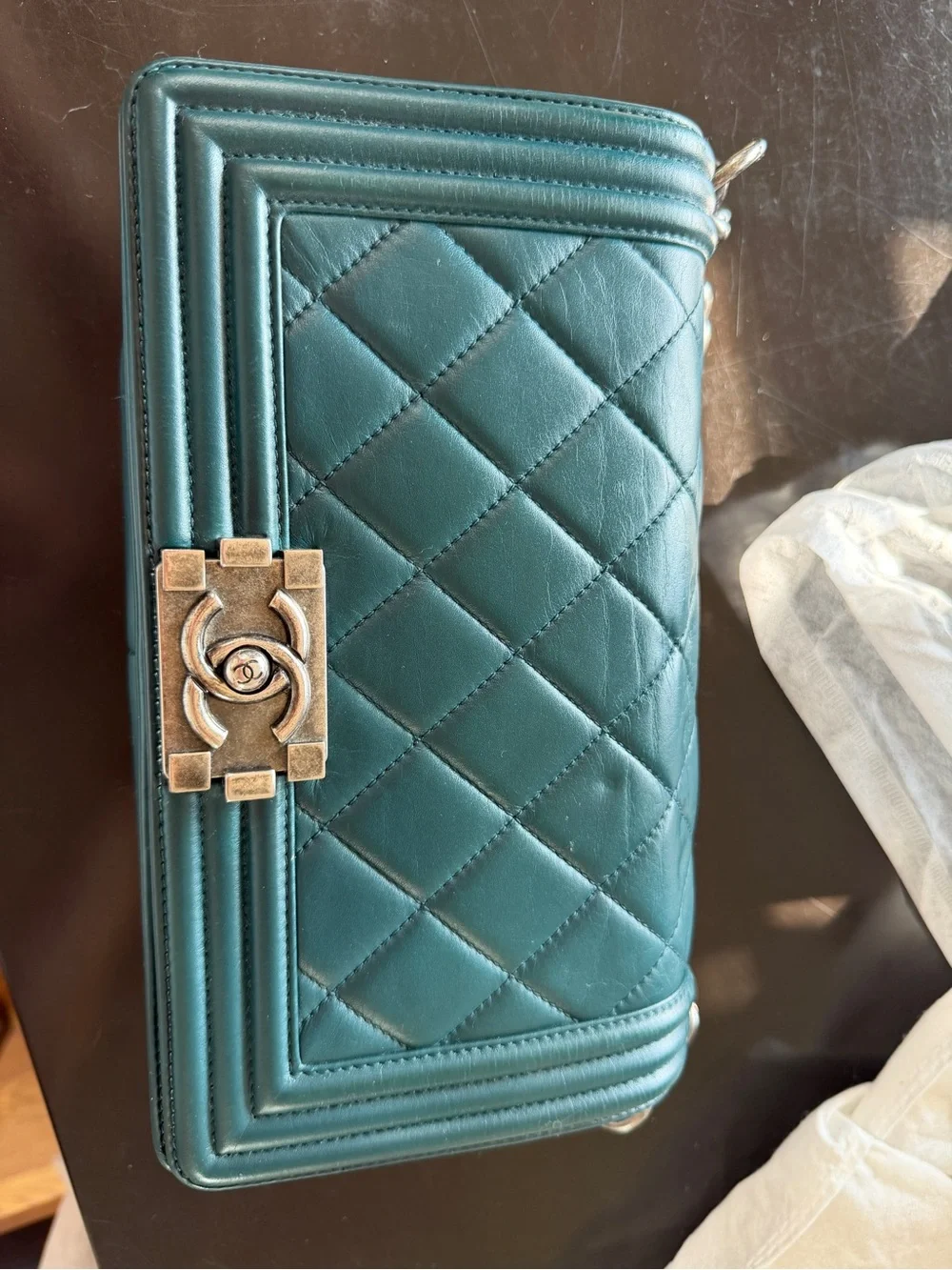 CHANEL Quilted Crossbody Bag in Teal with Gold Hardware